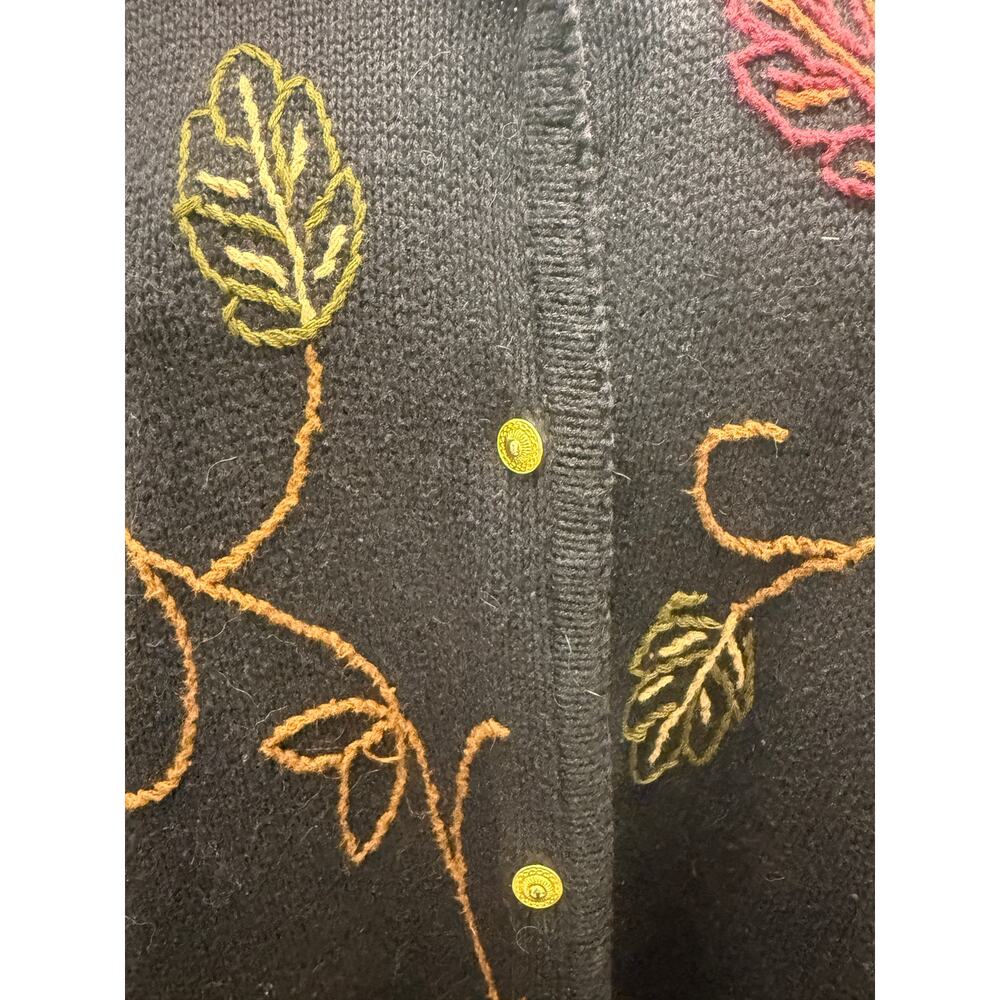 VTG 90's Crystal Kobe L Fall Cardigan Sweater Leaves Button Front Embroidered - Picture 2 of 4